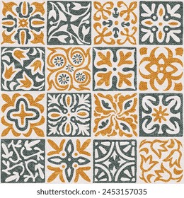 Vintage tile seamless pattern. Grunge texture. Ornament in the style of patchwork