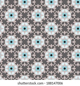 Vintage tiled seamless pattern background in light blue and brown colors.