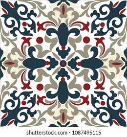 Vintage tiles for decorative design. Ceramic floor tiles. Collection patchwork pattern Colorful. Geometrical finishing of the floor. Perfect for printing on fabric, ceramic tile or paper. Vector.
