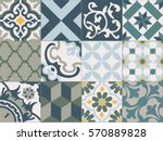 Vintage tiles intricate details for a decorative look. Ceramic paint floor, ornament Collection Patchwork Pattern Colorful Painted tin Illustration background Pattern. Geometric decoration for floor