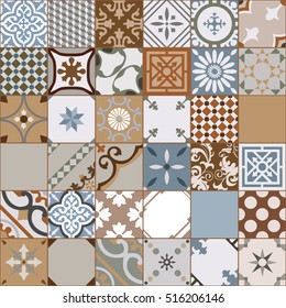 Vintage tiles intricate details for a decorative look. Seamless vector. Ceramic paint floor, ornament Collection Patchwork Pattern Colorful Painted tin Illustration background Pattern. Stamford