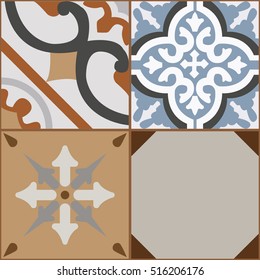 Vintage tiles intricate details for a decorative look. Seamless vector. Ceramic paint floor, ornament Collection Patchwork Pattern Colorful Painted tin Illustration background Pattern. Stamford