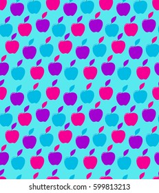 Vintage tiling seamless pattern with decorative apples. Neon 90s retro ornament. Kids birthday party endless texture for wallpaper, wrapping paper, web page background, surface texture, pattern fill