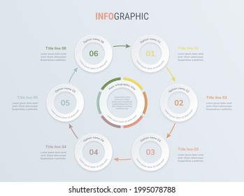 Vintage timeline infographic design vector. 6 steps, rounded workflow layout. Vector infographic timeline template.