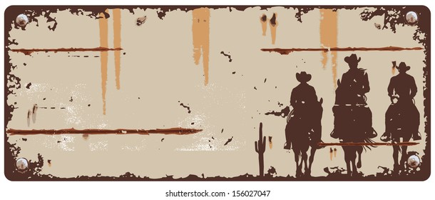 Vintage Tin Sign With Cowboy Background, Vector