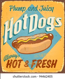 Vintage tin sign - Hot Dogs - Vector EPS10. Grunge effects can be removed.