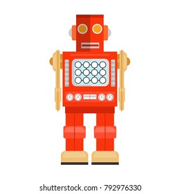 Vintage tin toy robot, Robot vector, flat design illustration