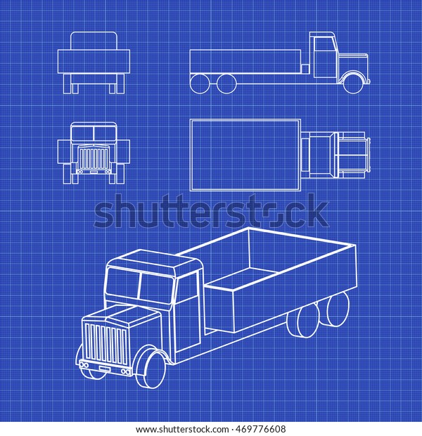 Vintage tipper truck, dumper truck. Vector
Illustration. Icons set. Vector
blueprint.