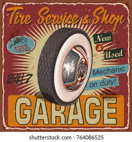 Vintage Tire Service Metal Sign.