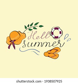Vintage title hello summer, great design for any purposes. Lettering typography poster. Vector illustration word. 