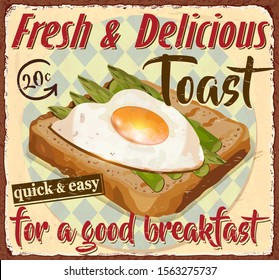 Vintage Toast metal sign.Retro poster 1950s style.