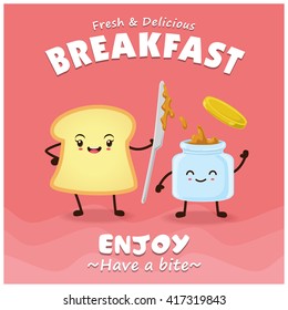 Vintage toast poster design with vector toast character. 