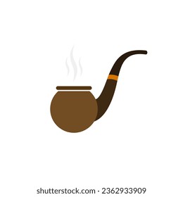 vintage tobacco pipe flat design vector illustration. Smoking pipe vector icon isolated on white background. Vintage brown wooden pipe tobacco sign, flat design cartoon style illustration.