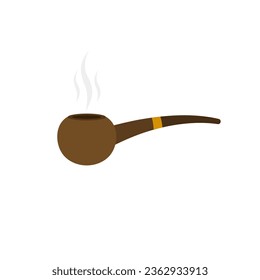 vintage tobacco pipe flat design vector illustration. Smoking pipe vector icon isolated on white background. Vintage brown wooden pipe tobacco sign, flat design cartoon style illustration.