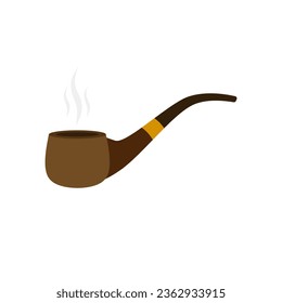 vintage tobacco pipe flat design vector illustration. Smoking pipe vector icon isolated on white background. Vintage brown wooden pipe tobacco sign, flat design cartoon style illustration.