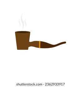 vintage tobacco pipe flat design vector illustration. Smoking pipe vector icon isolated on white background. Vintage brown wooden pipe tobacco sign, flat design cartoon style illustration.