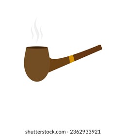 vintage tobacco pipe flat design vector illustration. Smoking pipe vector icon isolated on white background. Vintage brown wooden pipe tobacco sign, flat design cartoon style illustration.