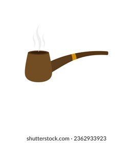 vintage tobacco pipe flat design vector illustration. Smoking pipe vector icon isolated on white background. Vintage brown wooden pipe tobacco sign, flat design cartoon style illustration.