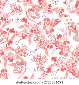 Padrão Vintage Toile de Jouy com rosas e andorinhas azuis. 