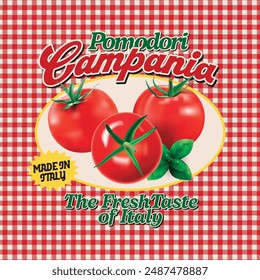 Vintage Tomato Poster Vector Graphic ; 'Pomodori' translate to tomatoes in Italian