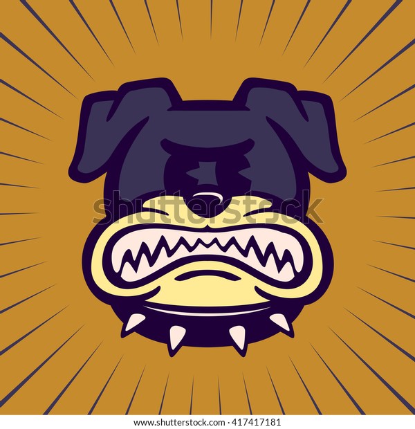 ビンテージツーン レトロな漫画の怒ったブルドッグのキャラクター 唸る狂犬犬が歯を磨く のベクター画像素材 ロイヤリティフリー