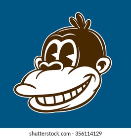 Vintage Toons: Retro Cartoon Monkey Character, Smiling Ape Face, Classic Style Vector Illustration