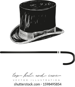 Vintage top hat and cane illustration