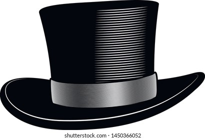 Vintage top hat. Elegent hat. Male head cap. Gentelmen style.Tophat. Old fashion clothes. Vector illustration. Gentleman hat. Man retro Costume. Mister.
