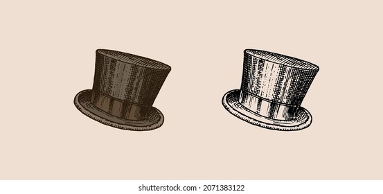 Vintage Top Hat. Gatsby for elegant men. Retro fashion. English style. Hand drawn