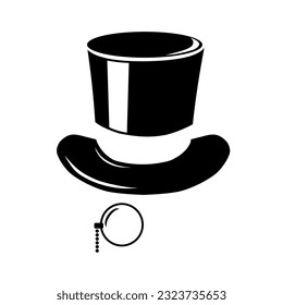 Vintage Top Hat and Monocle Vector -  Illustration Black Silhouette Design Logo