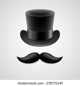 Vintage  top hat, mustaches. Vector illustration EPS 10