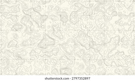 vintage topographic map line with retro dash lines, navigation details, elevation in old paper. exploration grid lines with Contour and dots, direction elements in minimal sheet.