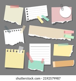 vintage torn blank paper notes collection, vector, illustration design.