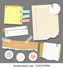 vintage torn blank paper notes, sticky memo, vector, illustration design. 