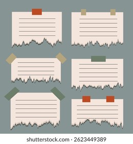 Vintage torn blank paper notes collection, vector, illustration design.Paper stickers and labels for notes set.