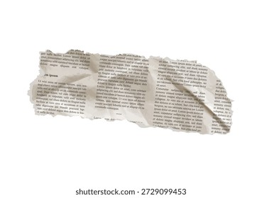 Vintage torn newspaper note vector piece. Features ripped article texture for news collage. Crumpled paper clipping frame element.