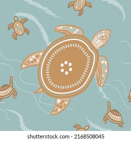 Vintage tortoises under the sea. Seamless pattern hand drawn styled design for cards, polygraphy, wallpapers.