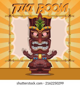 Vintage Totem Tiki Mask Wooden Voodo Colorful Concept Poster Illustration For Tshirt Design