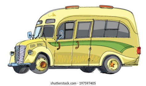 vintage tourist bus - cartoon