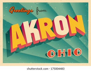 Vintage Touristic Greeting Card - Akron, Ohio - Vector EPS10. Grunge effects can be easily removed for a brand new, clean sign.