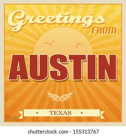 Vintage Touristic Greeting Card - Austin, Texas, vector illustration