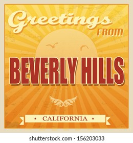 Vintage Touristic Greeting Card - Beverly Hills, California, vector illustration