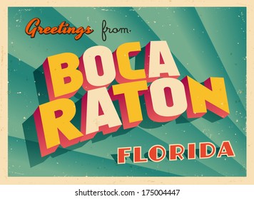 Vintage Touristic Greeting Card - Boca Raton, Florida - Vector EPS10. Grunge effects can be easily removed for a brand new, clean sign.