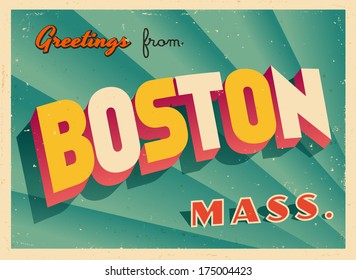 Vintage Touristic Greeting Card - Boston, Massachusetts - Vector EPS10. Grunge effects can be easily removed for a brand new, clean sign.