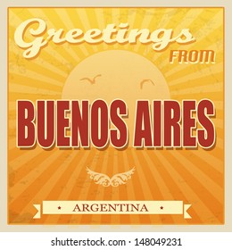 Vintage Touristic Greeting Card - Buenos Aires, Argentina, vector illustration