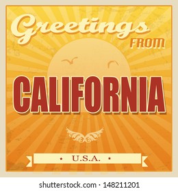 Vintage Touristic Greeting Card - California, United States of America, vector illustration