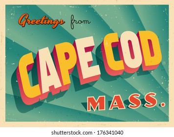 Vintage Touristic Greeting Card - Cape Cod, Massachusetts - Vector EPS10. Grunge effects can be easily removed for a brand new, clean sign.