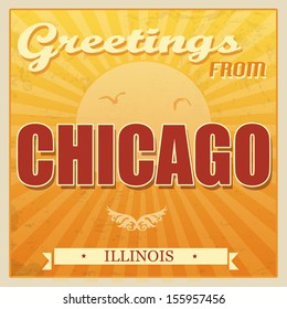 Vintage Touristic Greeting Card - Chicago, Illinois, vector illustration