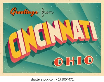 Vintage Touristic Greeting Card - Cincinnati, Ohio - Vector EPS10. Grunge effects can be easily removed for a brand new, clean sign.