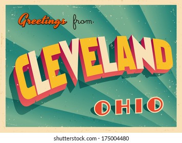 Vintage Touristic Greeting Card - Cleveland, Ohio - Vector EPS10. Grunge Effects Can Be Easily Removed For A Brand New, Clean Sign.